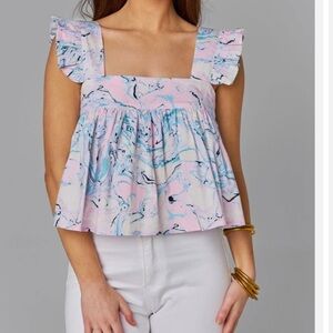 NWOT Buddy Love Marbled Kyle Ruffle Swing Top